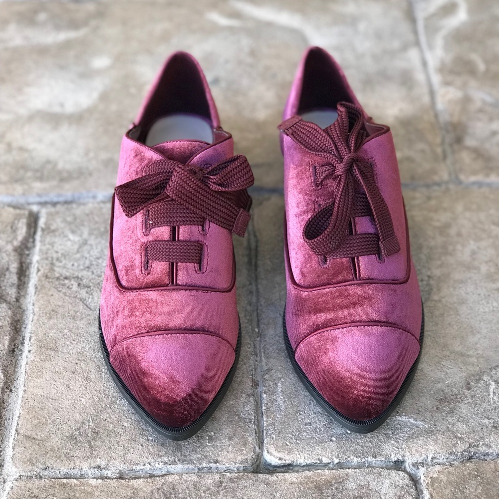 Red Wine Velvet Soft Thick Laces Boyfriend Loafers - Picture 6 of 8